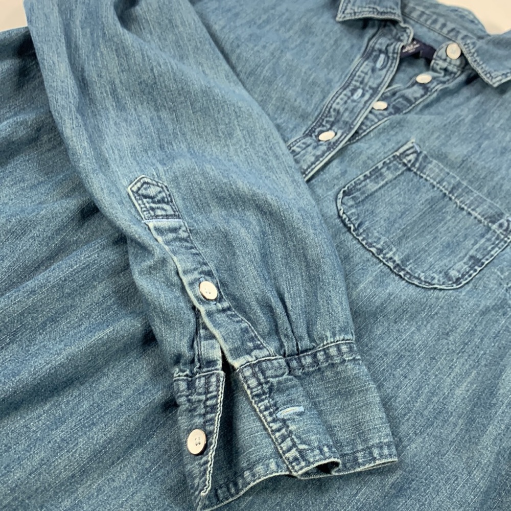 Gap Denim Pullover 1/2 Button Down Long Sleeve Blue Jean Shirt Mini Dress Size S - Picture 7 of 13